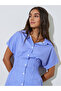 Blue Striped Ruched Waist Short Sleeves Shirt