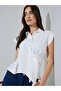 White Solid Asymmetric Hem Wrap Blouse