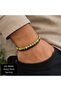 Celadon Royale Yellow-Green Stone Beaded Black Braided Leather Men's Bracelet