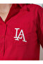 Red Solid Embroidered Chest Pocket Relaxed Fit Shirt - 4