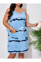 Plus Size Blue Sleeveless Slip Nightdress With Pockets - 3