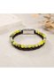 Celadon Royale Yellow-Green Stone Beaded Black Braided Leather Men's Bracelet - 2