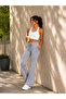 Grey Solid Flared Sweatpants with Drawstring Waist and Pockets - 6