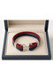 Richelieu Navy Blue Burgundy Double Braided Leather Men's Bracelet with Silver Tone Clasp - 3