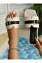 Cream Flat Sandals with Buckle Detail - 4