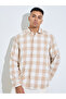 Beige Checked Spread Collar Shirt - 3
