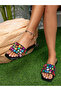 Black Embellished Flat Sandals - 5