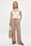 Women's Linen Comfynew Soft Beige Straight Cut Elastic Waist Trousers