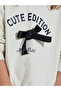Girls Beige Graphic Print Bow Detail Oversized Sweatshirt - 4