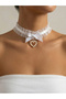 Lace Bow Faux Pearl Heart Choker Necklace