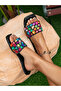 Black Embellished Flat Sandals - 2