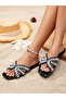Black Flat Sandals with Embellished Straps - 4