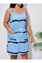 Plus Size Blue Sleeveless Slip Nightdress With Pockets