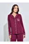 Burgundy Bow Print Piped Shirt and Pyjama Set - 2
