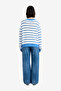 Women's Summer White-Blue Hy Teddy Knit Open Stripe Pullove - 5