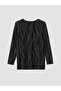 Vizyon New Season Black Crew Neck Patterned Women's T-Shirt - 6