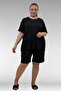 67806 Plus Size Shorts -T-Shirt Combed Cotton Pajama Set - Black - 5