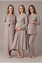 Women's Beige Double-Breasted Collar Breastfeeding Detailed Long Sleeve Maternity Pajama Nightgown Set - 2