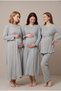 Women's Gray Double-Breasted Collar Breastfeeding Detailed Long Sleeve Maternity Pajama Nightgown Set - 2