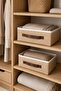 2-Piece Jute Rectangular Organizer M-L Size with Leather Handles Cabinet Shelf Bathroom Textile Organizer Storage Basket