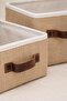 2-Piece Jute Rectangular Organizer M-L Size with Leather Handles Cabinet Shelf Bathroom Textile Organizer Storage Basket - 4