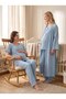 New Season Indigo Muslin Fabric Special Design Short Sleeve 100% Cotton Maternity Pajama Set with Breastfeeding Feature - 2