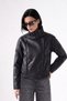 New Season Patterned Premium Oversize Women's Black Leather Jacket Zr