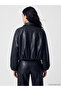 Women's Oversize Bomber Leather Look Jacket - 4