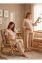 New Season Beige Muslin Fabric Special Design Short Sleeve 100% Cotton Maternity Pajama Set with Breastfeeding Feature - 5