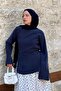 Back Tie Detailed Tencel Shirt Navy Blue - 2