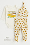 Newborn Baby Set with Bee Pattern and Mother's Honey Written on It, Set of 3 with Booties, Bottom Beanie, Snap Fastener Long Sleeve Bodysuit - 4