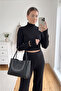 Finger-Gloved Crop-Pants Women's Knitwear Top-Bottom Set - 4