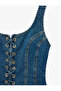 Lace-Up Slim Fit Cotton U-Neck Sleeveless Denim Corset Blouse - 8