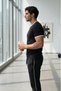 Men's Black-White Ribbed Lisbon Cotton Crew Neck T-Shirt Double Ribbed Sweatpants Casual Combination Set - 2