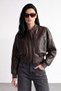 New Season Oversize Coated Pilot Light Brown Leather Jacket - 2