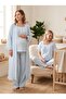 New Season Blue Muslin Fabric Special Design Short Sleeve 100% Cotton Maternity Pajama Set with Breastfeeding Feature - 3