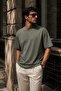 Men's Khaki Mercerized Interlock Fabric Oversize T-Shirt