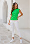 Women's Green Crew Neck Blouse Cotton - 6