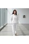 Women's White Hooded Sweatpants Set with White Cuffs and Rubber Detailing - 2