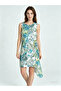 - Asymmetrical Cut Blue Floral Patterned Dress with Slits