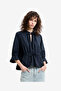Women's Navy Era Poplin Ruffle Collar Top