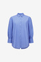 Women's Azure Blue/Linen Whi Cambria Cotton Striped Bow Shirt - 5