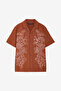 Men's Short Sleeve Dobby Brown Floral Print Holiday Shirt - 3