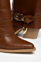 Women's Western Cowboy Boots with Pointed Toe and Buckle, Thick Heeled - 6