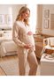 New Season Beige Muslin Fabric Double-Breasted Tie-Detail Long Sleeve Design 100% Cotton Maternity Pajama Set with Easy Breastfeeding Feature - 5