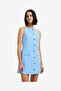 Women's Azra Twill Sleeveless Faux Button Light Blue Mini Dress