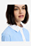 Women's Blue Hydrangea-Summe Poplin Ticking Contrast Button Down Shirt - 3