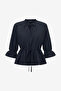 Women's Navy Era Poplin Ruffle Collar Top - 6