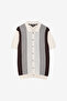Men's Chocolate Brown/Ecru Ss Button Through Stripe Polo T-Shirt - 4