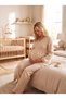 New Season Beige Muslin Fabric Double-Breasted Tie-Detail Long Sleeve Design 100% Cotton Maternity Pajama Set with Easy Breastfeeding Feature - 6